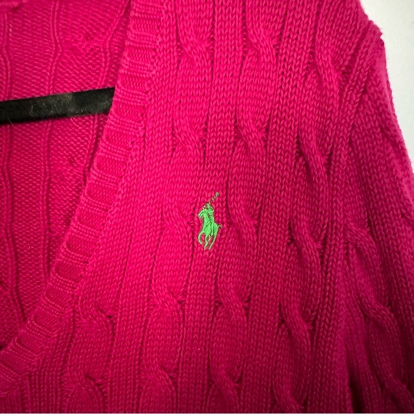 Ralph Lauren Sport classic Cotton Cable Knit Sweater V-Neck Fuchsia Womens SZ M - Picture 3 of 5